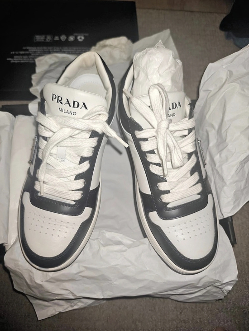 Prada Downtown Leather Sneakers White & Black